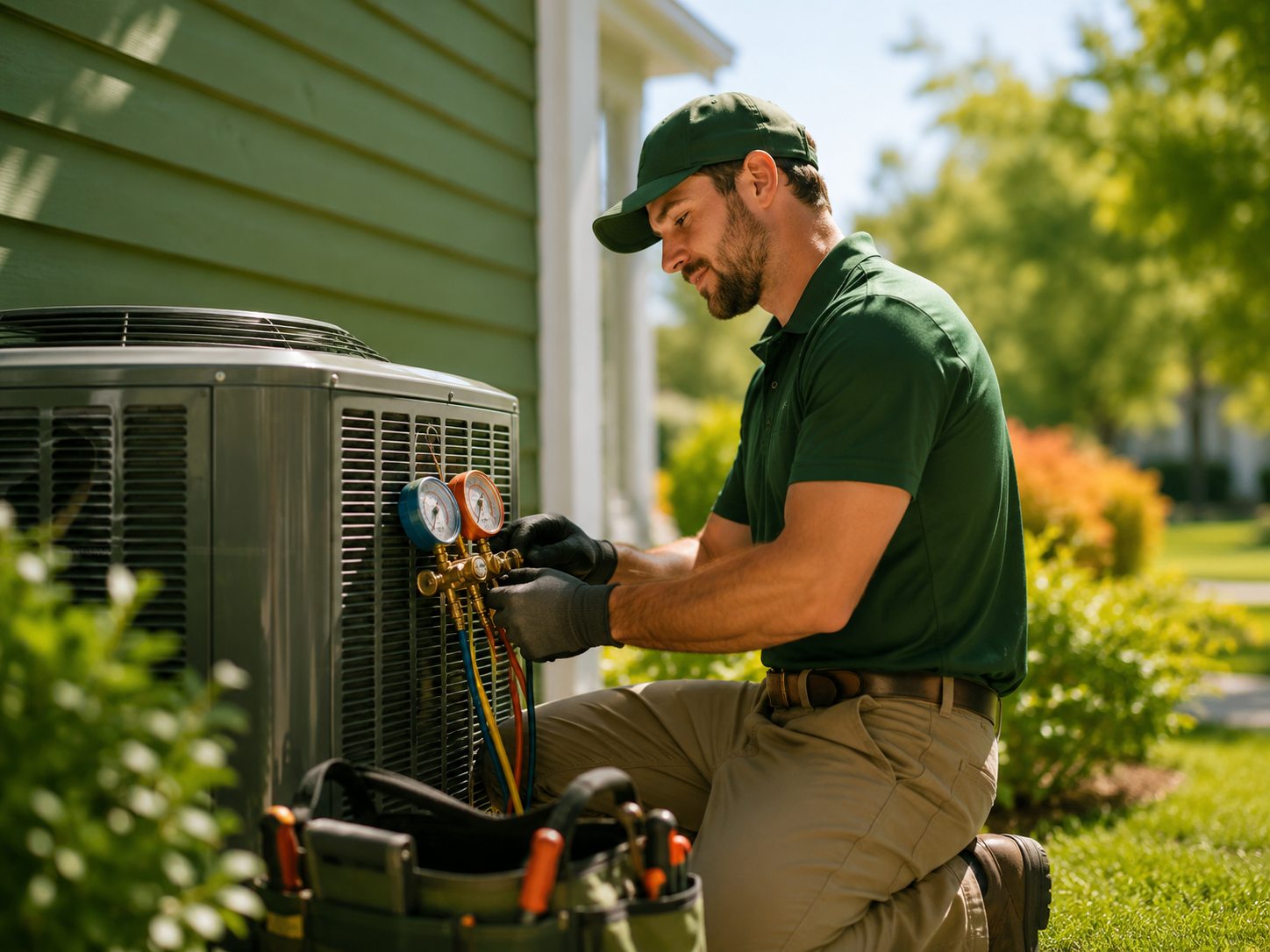Alligator Air Conditioning technician servicing an AC unit in Tampa