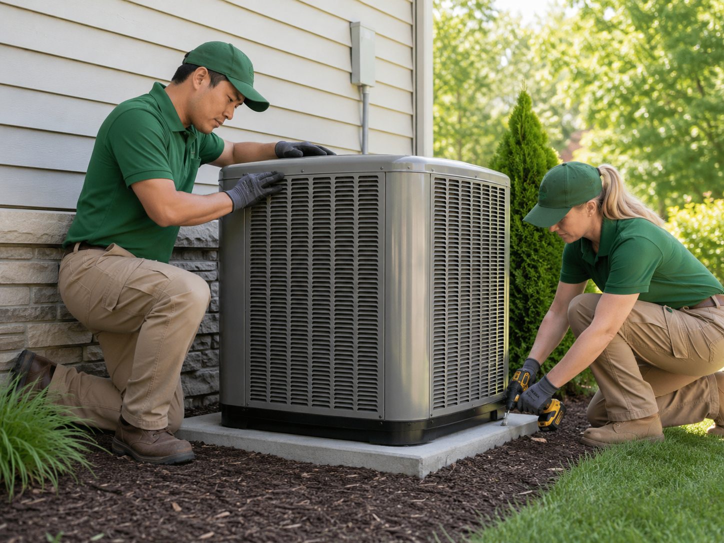 Crew installing a new AC system